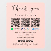 Bedankt Paypal Venmo Cash App QR Code Blush Roze Raamsticker (Vel)