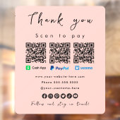 Bedankt Paypal Venmo Cash App QR Code Blush Roze Raamsticker (Vel 2)
