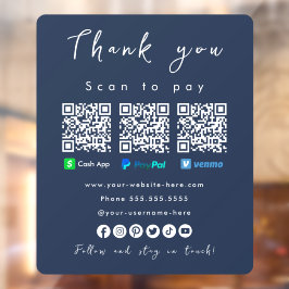 Bedankt Paypal Venmo Cash App QR Code Navy Blue Raamsticker