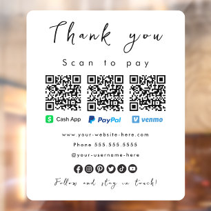 Bedankt PayPal Venmo Cash App QR Code Wit Raamsticker
