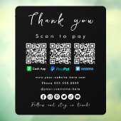Bedankt Paypal Venmo Cash App QR Code Zwart Raamsticker (Vel 3)