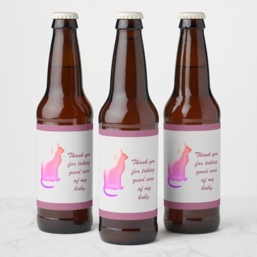 Bedankt Pet Caregiver Pink Cat Waardering Bier Etiket (Flessen)