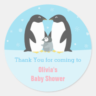 Bedankt Pinguïnfamilie Baby Shower Sticker