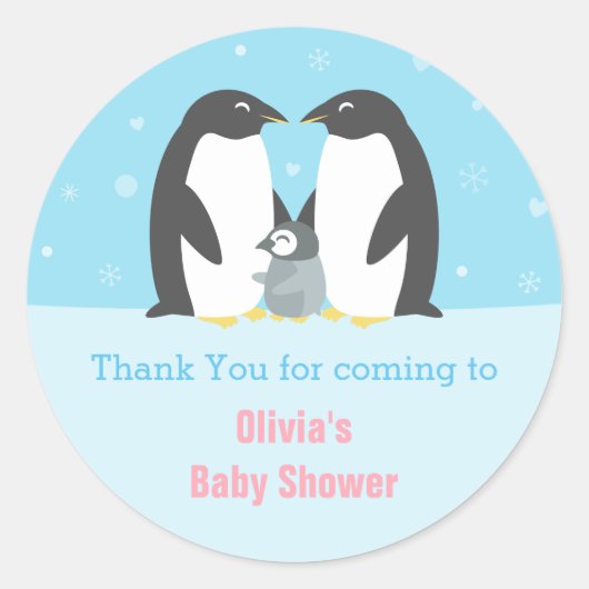 Bedankt Pinguïnfamilie Baby Shower Sticker (Voorkant)