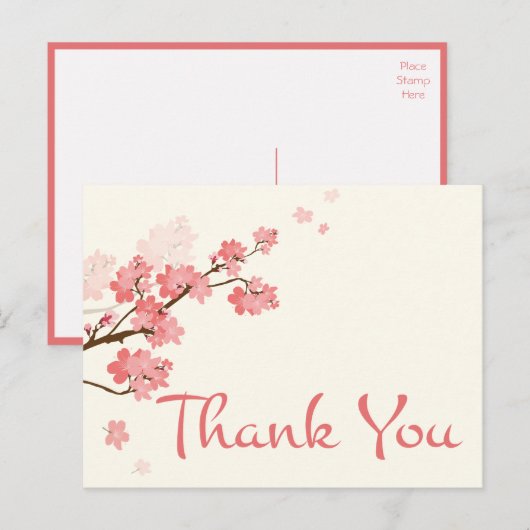 Bedankt Pink Cherry Blossom Floral Briefkaart (Voorkant / Achterkant)