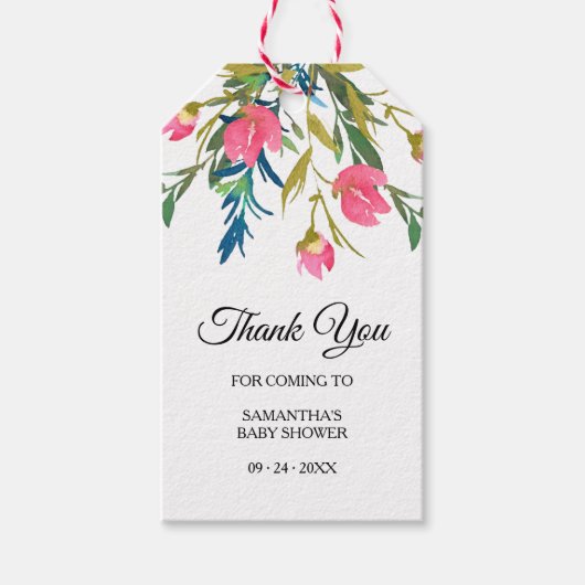 Bedankt Pink Floral Baby shower Favor Cadeaulabel (Voorkant)