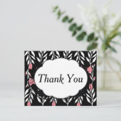 Bedankt Pink Floral en Black Briefkaart (Staand voorkant)