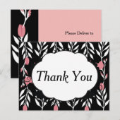 Bedankt Pink Floral en Black Briefkaart (Voorkant / Achterkant)
