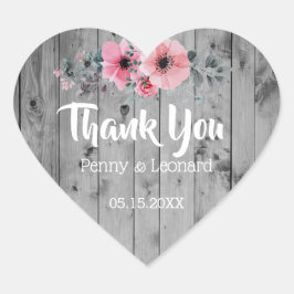 Bedankt Pink Floral | Rustieke houten huwelijksgun Hart Sticker