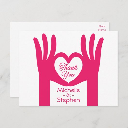Bedankt Pink Fuchsia Hand Hart Gepersonaliseerd Briefkaart (Voorkant / Achterkant)