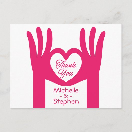 Bedankt Pink Fuchsia Hand Hart Gepersonaliseerd Briefkaart (Voorkant)