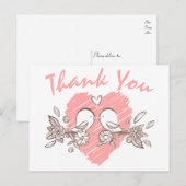 Bedankt Pink Heart Lovebirds Wedding Briefkaart (Voorkant / Achterkant)