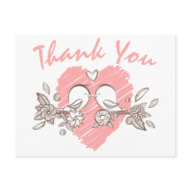 Bedankt Pink Heart Lovebirds Wedding Briefkaart