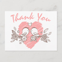 Bedankt Pink Heart Lovebirds Wedding Briefkaart