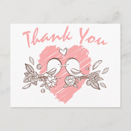 Bedankt Pink Heart Lovebirds Wedding Briefkaart (Voorkant)
