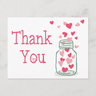 Bedankt Pink Hearts Mason Jar Love Briefkaart