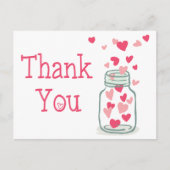 Bedankt Pink Hearts  Mason Jar Love Briefkaart (Voorkant)