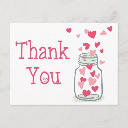 Bedankt Pink Hearts  Mason Jar Love Briefkaart (Voorkant)