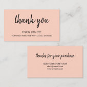 Bedankt Pink | Modern minimalistisch handgeschreve Kortingskaartje (Voorkant / Achterkant)