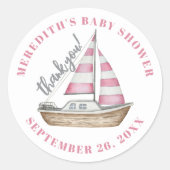 Bedankt Pink Nautical Baby shower Ronde Sticker (Voorkant)