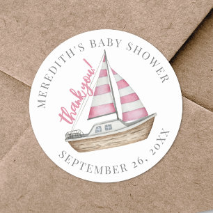 Bedankt Pink Nautical Baby shower Ronde Sticker