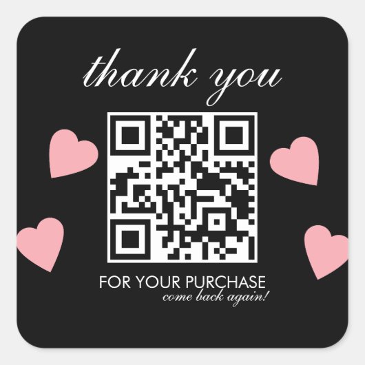 Bedankt QR-code-script Roze Zwevende Harten Vierkante Sticker (Voorkant)