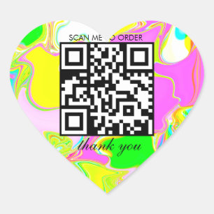 Bedankt QR Code Winkel Boutique Bedrijfs Neon Hart Sticker
