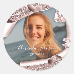 Bedankt QUINCEAÑERA Sweet 16th Roos Favor Foto Ronde Sticker