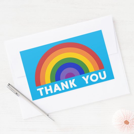 Bedankt Rainbow op Sky Blue Rechthoekige Sticker (Envelop)