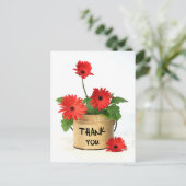 Bedankt Red Gerbera Daisy Flower Pot Post Kaart (Staand voorkant)