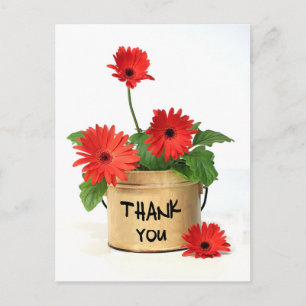 Bedankt Red Gerbera Daisy Flower Pot Post Kaart