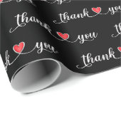 Bedankt Red Hearts op zwart Cadeaupapier (Rol Hoek)