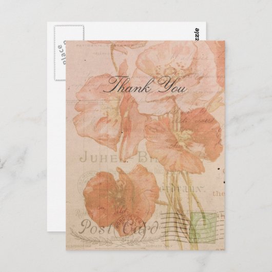 Bedankt Red Pink Poppies  Style Collage Briefkaart (Voorkant / Achterkant)