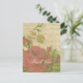 Bedankt  Red Roses Floral Music Sheet Briefkaart (Staand voorkant)