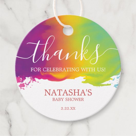 Bedankt, regenboogverf voor Waterverf, Sinaasappel Bedankjes Labels (Voorkant)