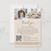 Bedankt Reviewverzoek met QR-code Foto Beige Kaart (Voorkant)