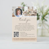 Bedankt Reviewverzoek met QR-code Foto Beige Kaart (Staand voorkant)