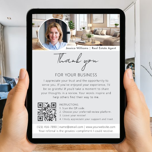Bedankt Reviewverzoek met QR-code Foto Grijs Kaart