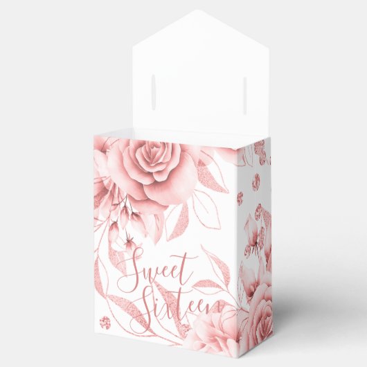 Bedankt Roos Gold Sweet 16 Glitter Floral Bedankdoosjes (Geopend)