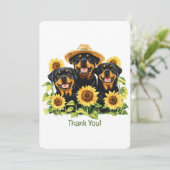 Bedankt Rottweiler honden omringd door zonnebloeme (Staand voorkant)