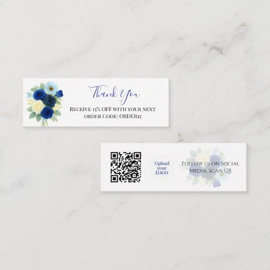 Bedankt Royal Blue Roos kortingscode QR Insert Mini Visitekaartje (Voorkant / Achterkant)
