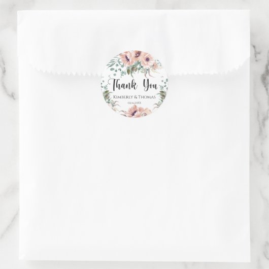 Bedankt Roze Bloemen Sticker (Tas)