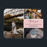 Bedankt Roze foto Collage Weddenschap Magneet<br><div class="desc">Roze en zwarte dank voor het ontwerp van de bruiloft. Dank je magneten met drie van je favoriete trouwfoto's. Show je familie en vrienden je waardering dat je deel uitmaakt van je trouwfeest met een van deze mooie keepsakes. Pas dit aan met uw korte bericht en namen. Neem contact met...</div>