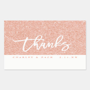 Bedankt Roze Glitter Mini Wijn Champagnette Rechthoekige Sticker