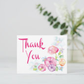 Bedankt Roze & Paarse Waterverf Flower Briefkaart (Staand voorkant)
