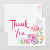 Bedankt Roze & Paarse Waterverf Flower Briefkaart (Voorkant / Achterkant)