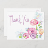 Bedankt Roze & Paarse Waterverf Flower Briefkaart (Voorkant / Achterkant)
