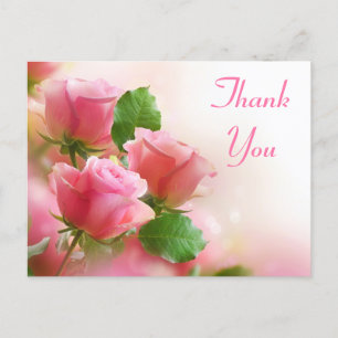 Bedankt Roze Rozenbloem Blank Bloemen Post Kaart