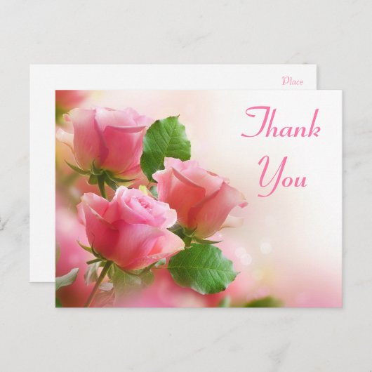 Bedankt Roze Rozenbloem Blank Bloemen Post Kaart (Voorkant / Achterkant)