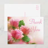 Bedankt Roze Rozenbloem Blank Bloemen Post Kaart (Voorkant / Achterkant)